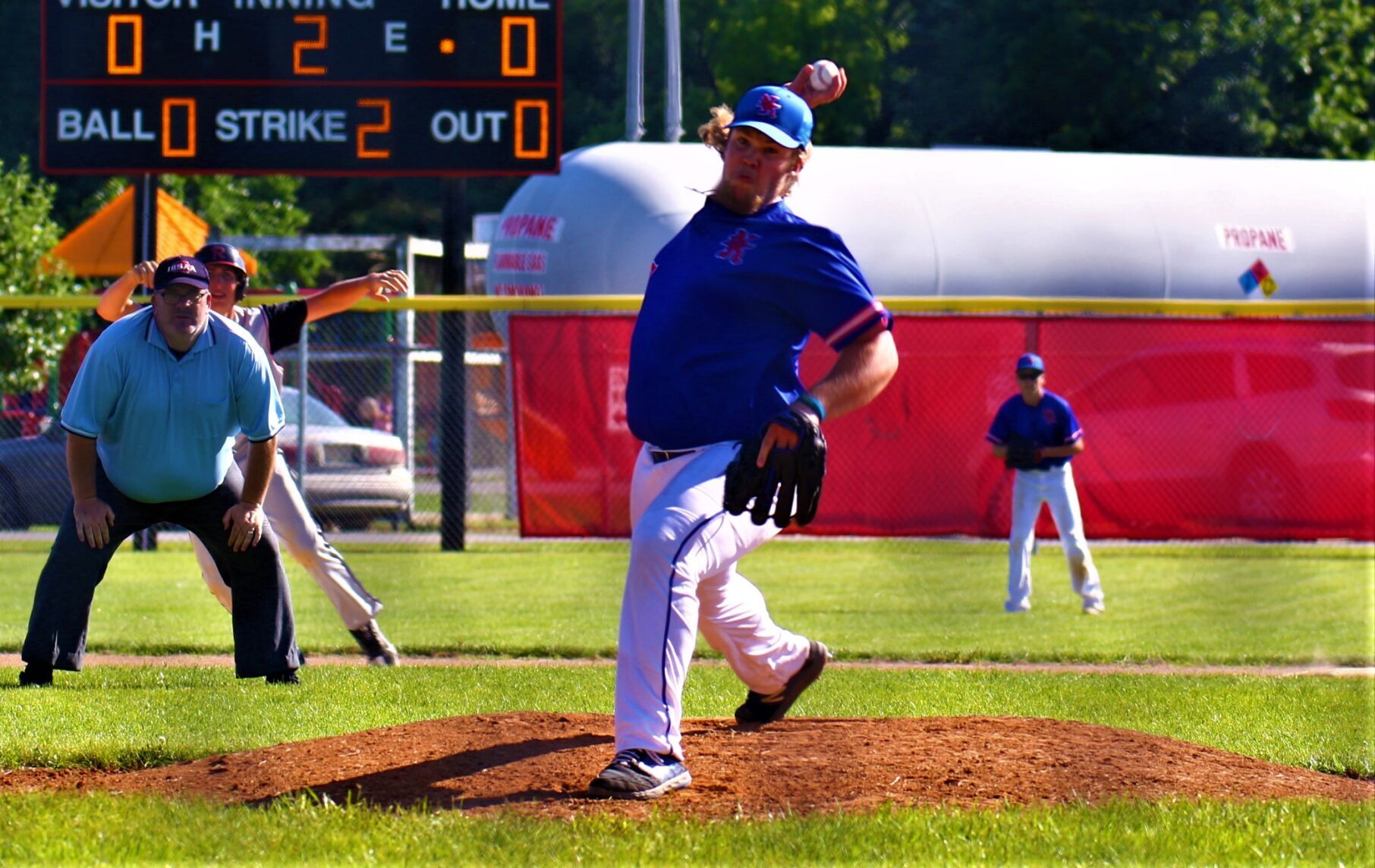 Jace Gentz delivers pitch vs Riceville 6/22/22